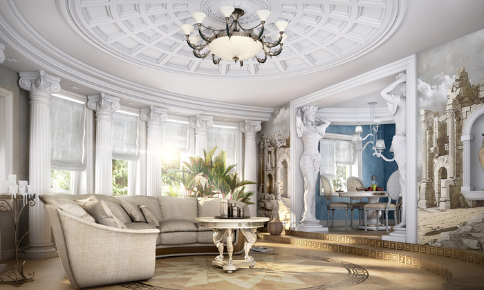 Интерьер с потолочными плинтусами под старину