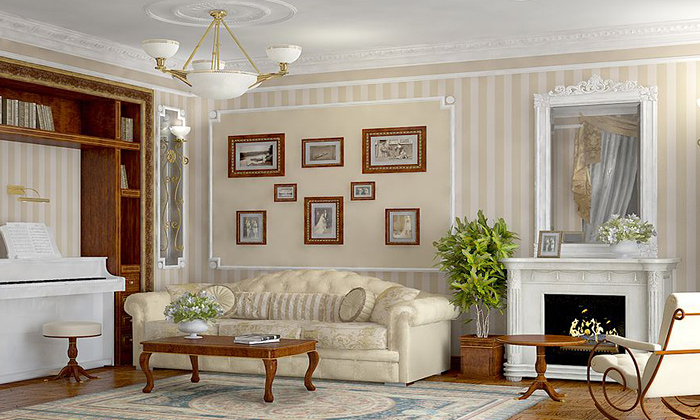 Интерьер с потолочными плинтусами. Английский стиль