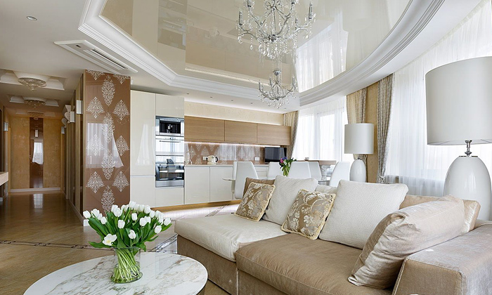 Интерьер с потолочными плинтусами. Современный стиль.