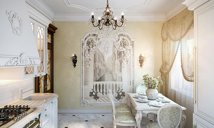 Интерьер с потолочными плинтусами. Рококо