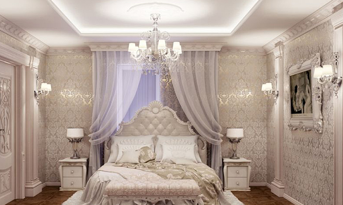 Интерьер с потолочными плинтусами. Рококо