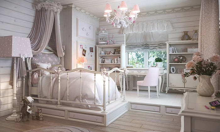 Интерьер с карнизами в стилях шебби-шик и винтаж