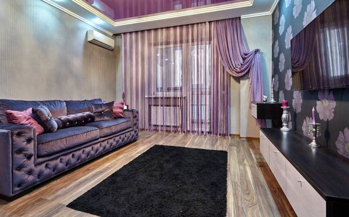 Сиреневые шторы в гостиной Сиреневые шторы в гостиной