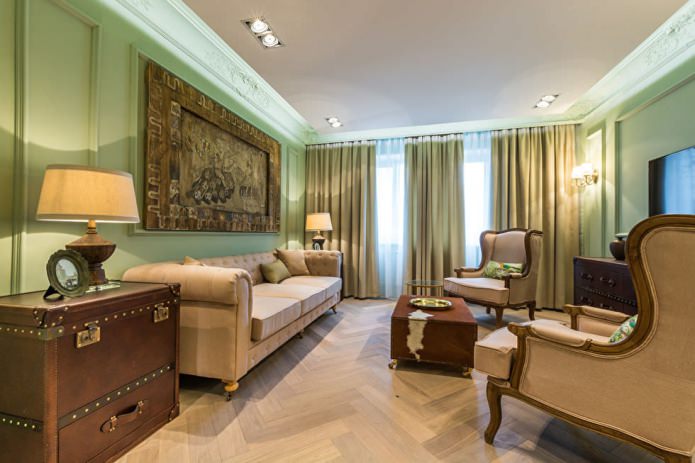 Зеленые шторы в гостиной Зеленые шторы в гостиной