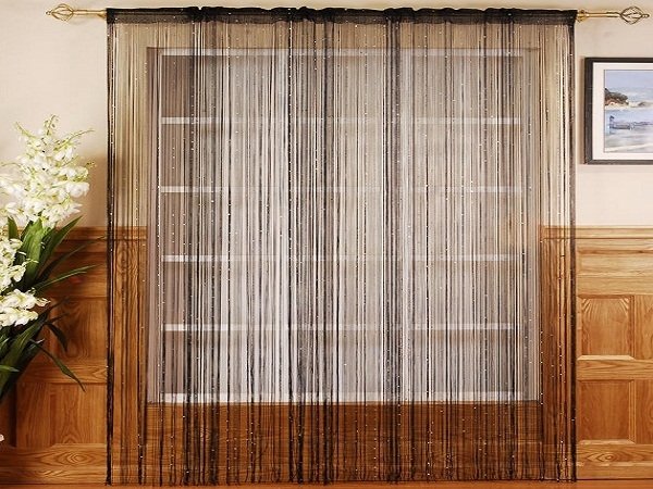 Нитяные шторы: виды, фото в интерьере, правила ухода