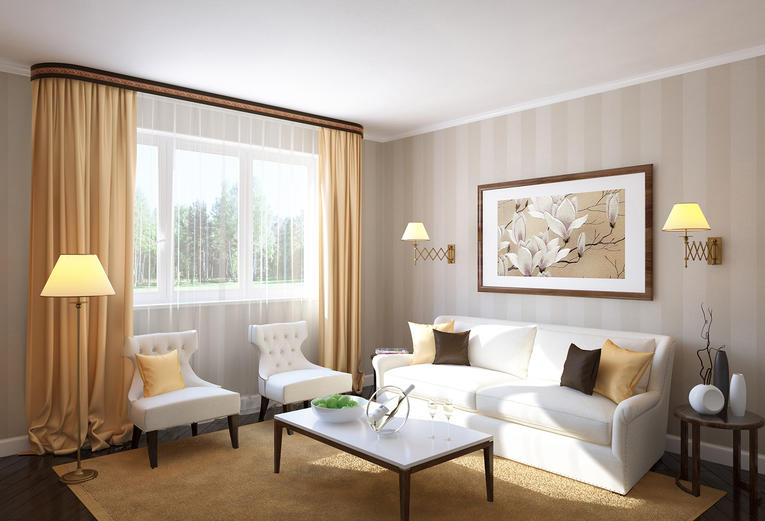 Шторы на потолочном карнизе в интерьере: виды, размер