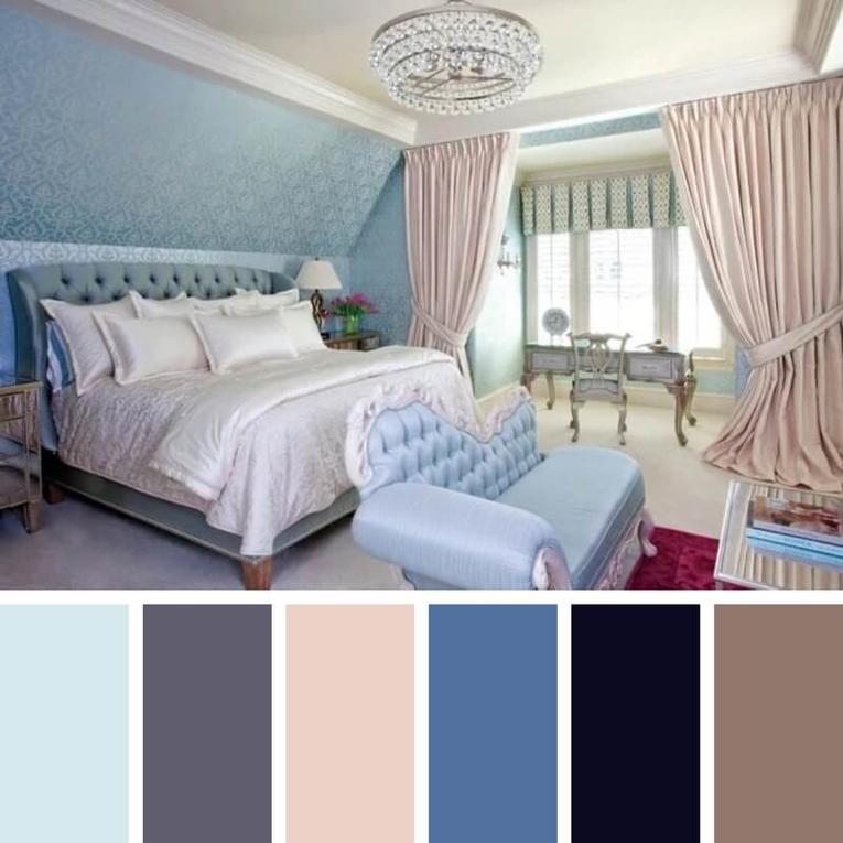 шторы к голубым обоям