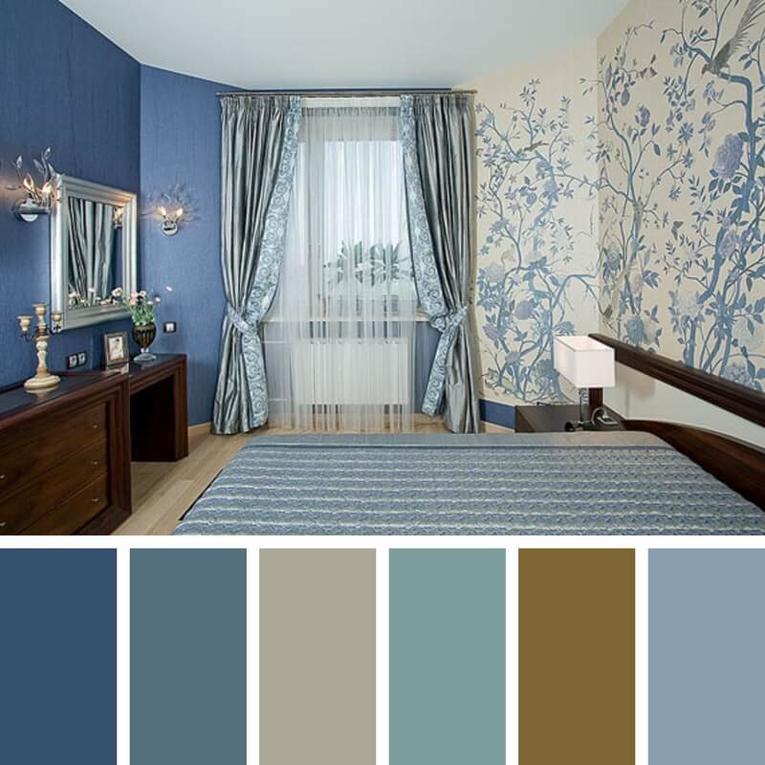 шторы к синим обоям