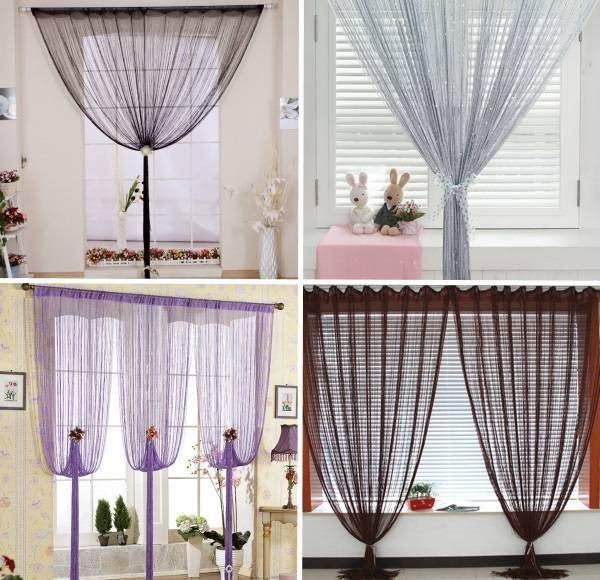 Способы повесить шторы из ниток и кисеи на окна Как красиво повесить шторы из проволоки — разные варианты на фото