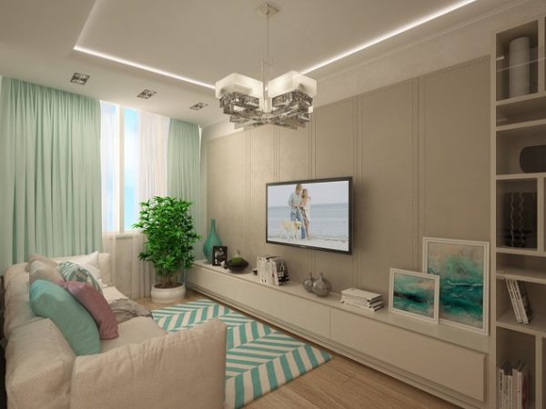 Образ бежево-бирюзовой гостиной