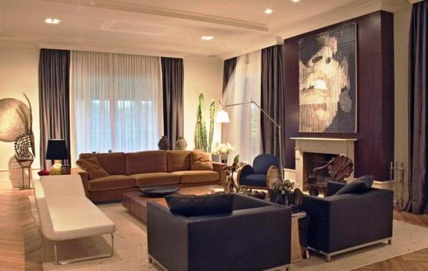 интерьер гостиной в бежево-коричневых тонах фото