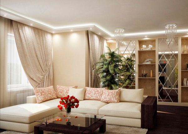 бежевые обои в интерьере гостиной фото