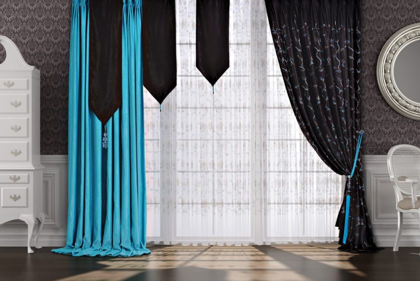 Комбинированные шторы из 2х цветов для гостиной, спальни и зала с переходом, из двух полотен