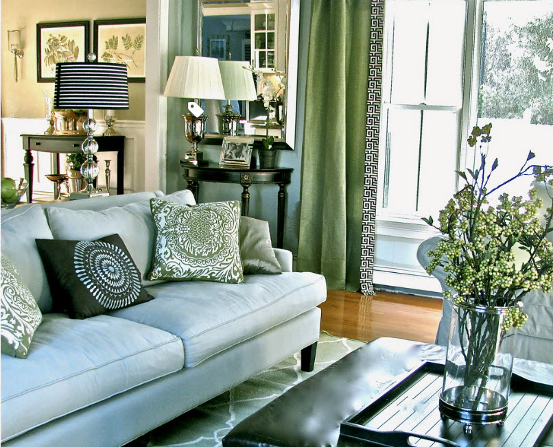 Сине-зеленые оттенки для гостиной