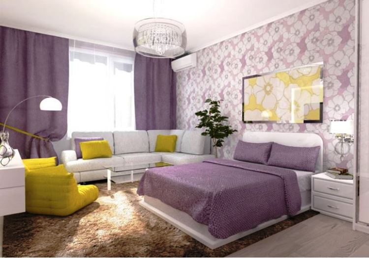 фиолетовые обои в спальне фото