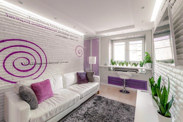 Сиреневый потолок в интерьере, натяжные и подвесные конструкции, сочетания цвета