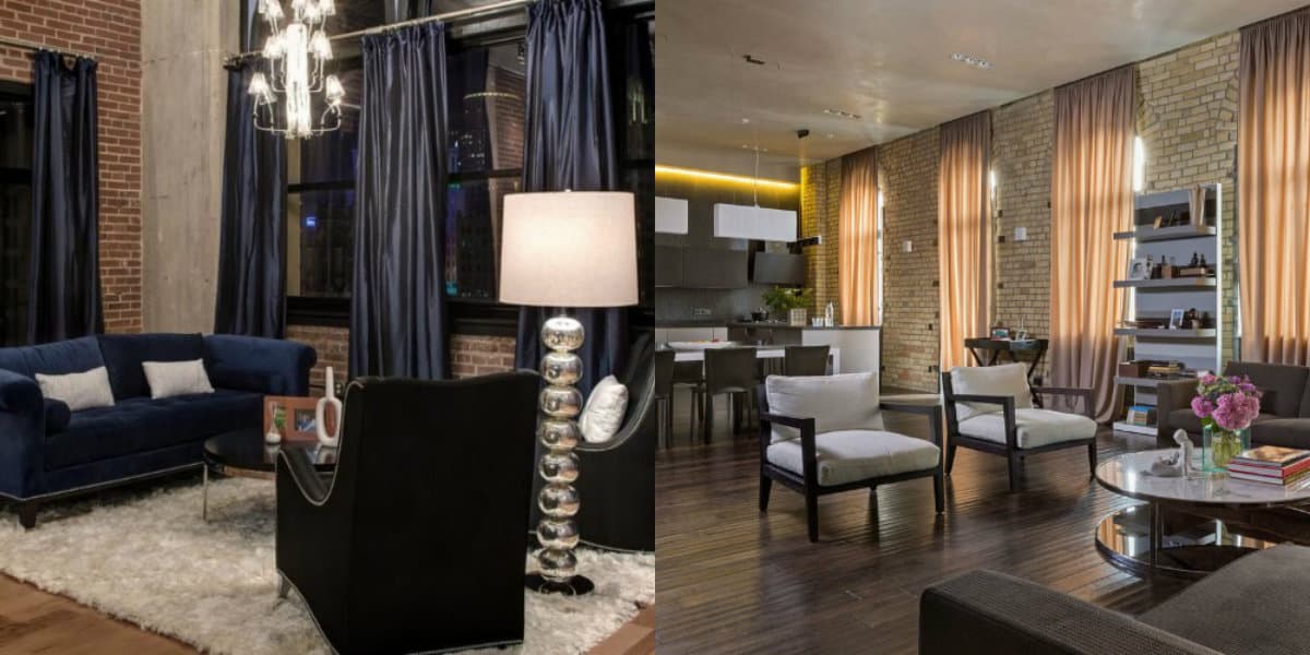 Шторы в стиле лофт: темные портьеры