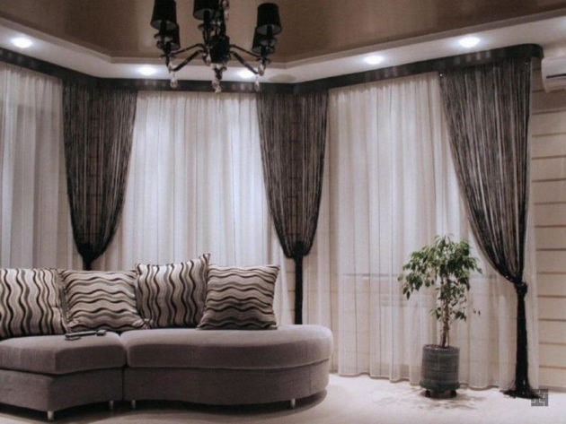 нитяные шторы в гостиной