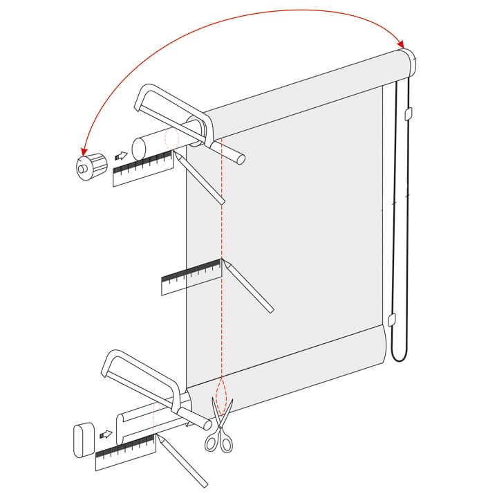 Схема обрезки рулонной шторы по ширине окна