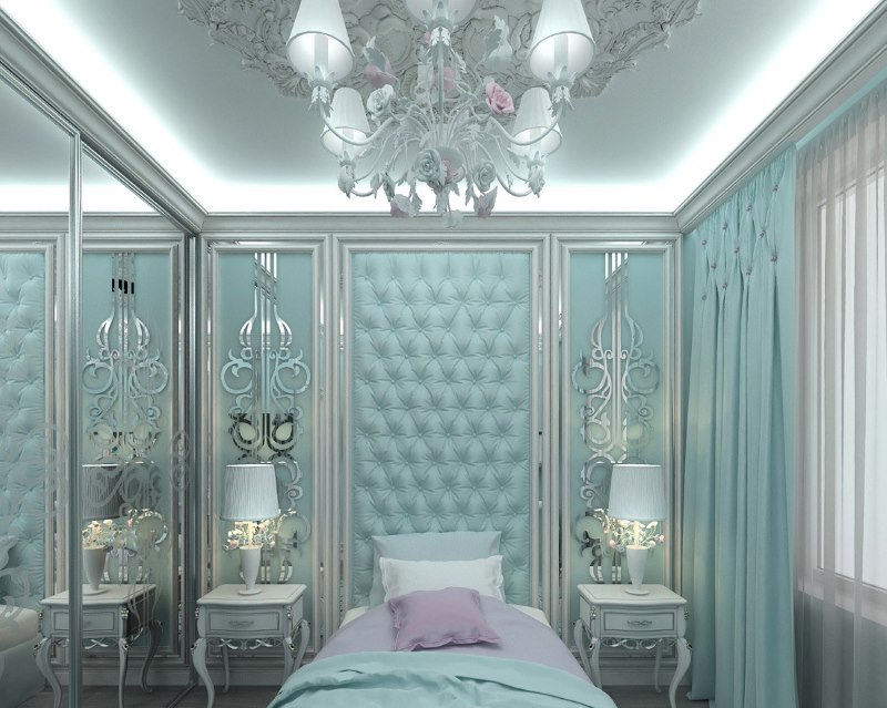 Небольшая спальня в мятных тонах