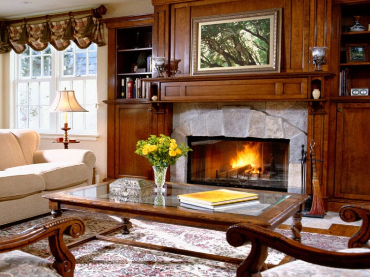 Дизайн залов с каминами
