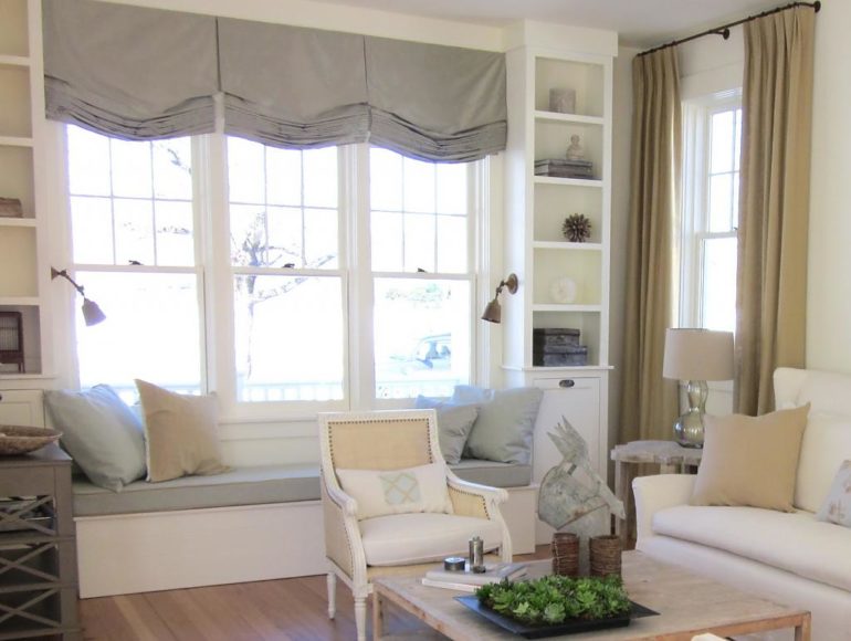 серые шторы на подоконник