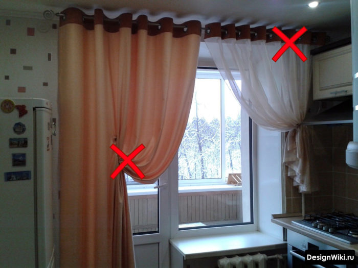 Шторы на проемы с подхватом на кухню с балконом