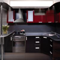 Дизайн кухни бордового цвета, сочетание с белым, желтым цветом