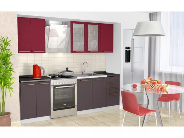 Бордовая мебель может стать украшением любой кухни.