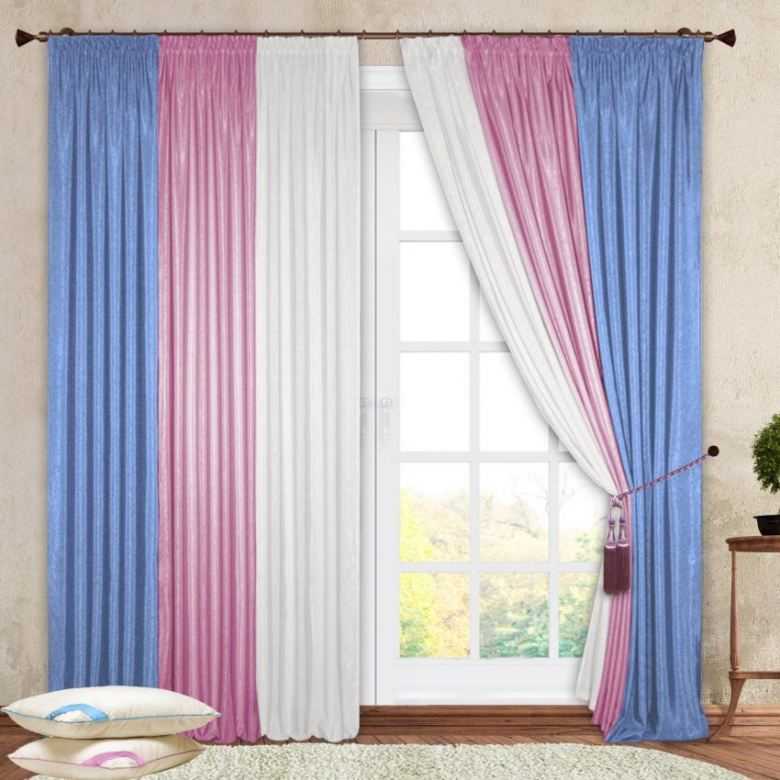 Комбинированные шторы из 2х цветов для гостиной, спальни и зала с переходом, из двух полотен