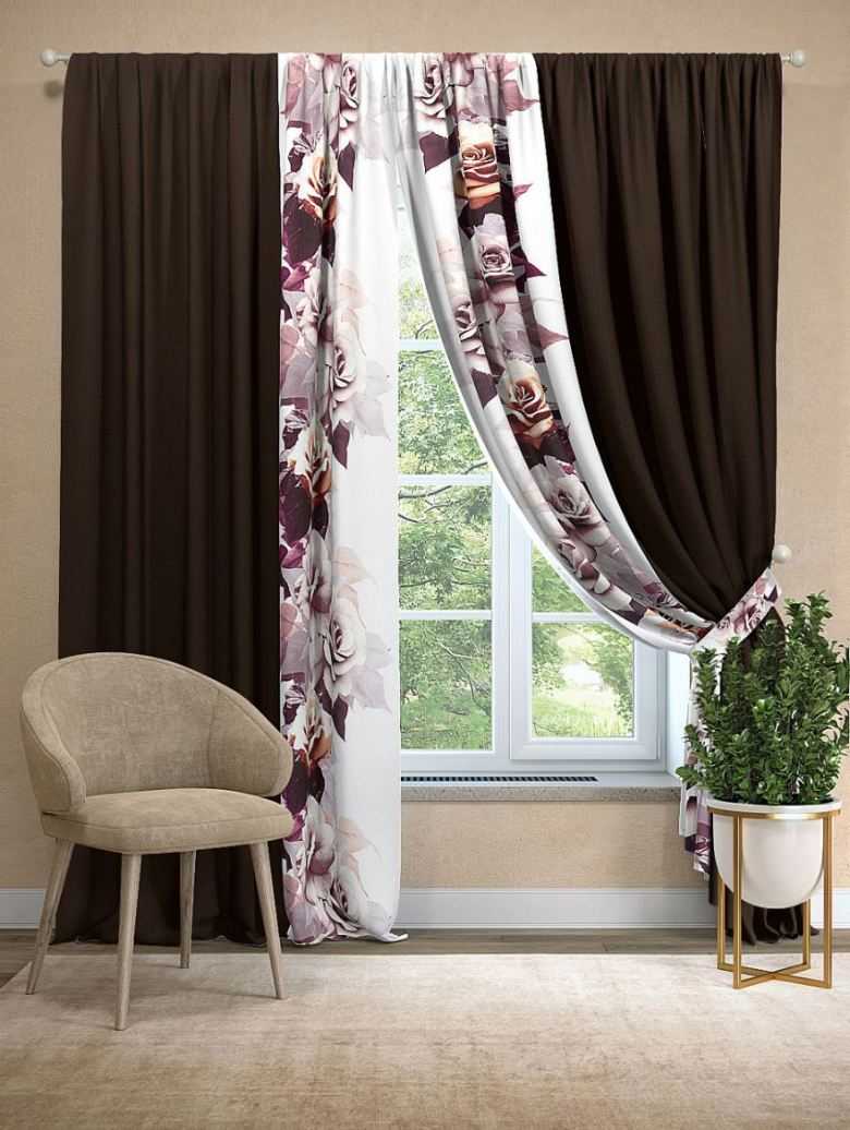 Комбинированные шторы из 2х цветов для гостиной, спальни и зала с переходом, из двух полотен