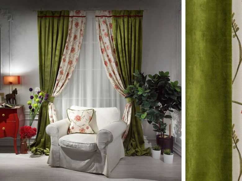 Зеленые шторы в интерьере: фото дизайнов гостиных, спален и кухонь