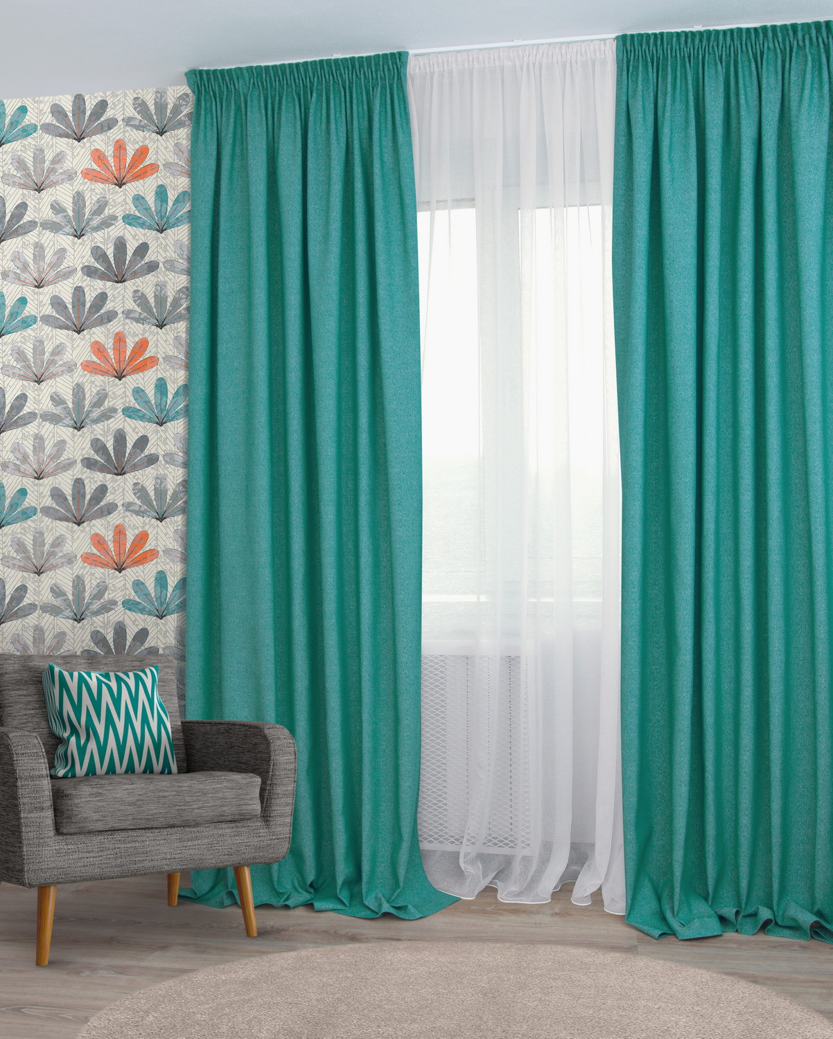 сочетание штор с тюлем