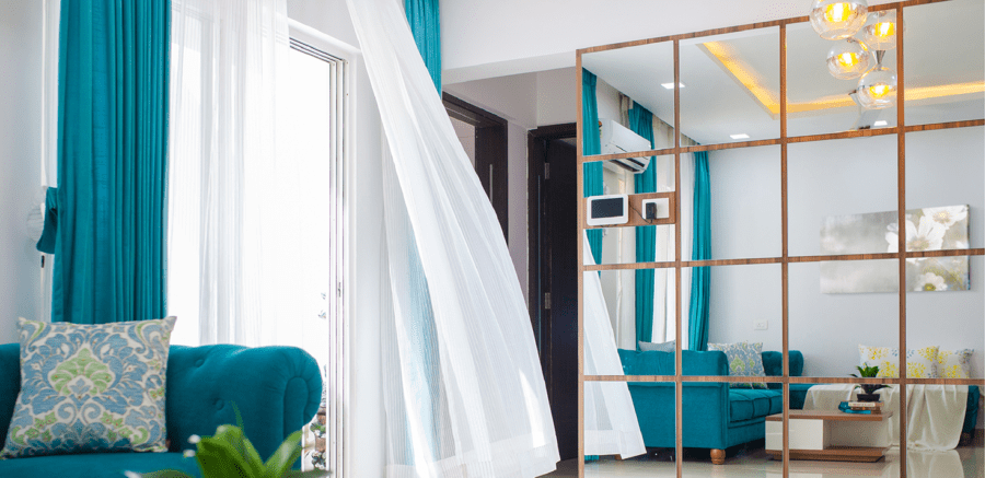 Комбинированные шторы из 2х цветов для гостиной, спальни и зала с переходом, из двух полотен