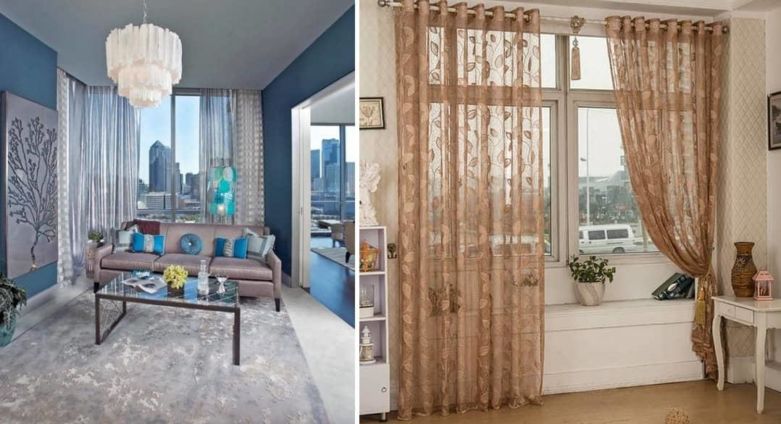 Шторы из органзы на кухню или в гостиную, модели занавесок