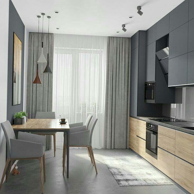 Длинные серые шторы