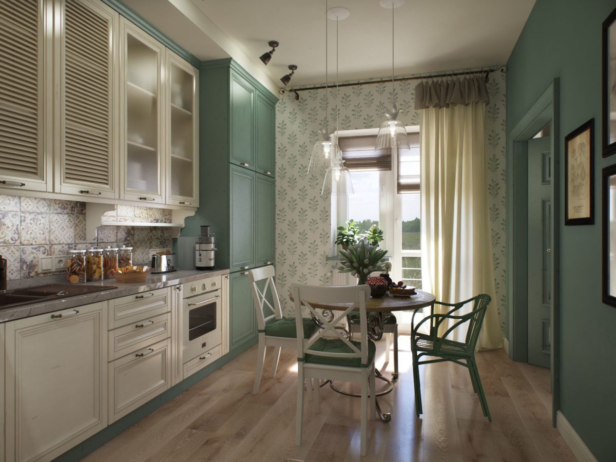 Зеленая кухня в стиле прованс
