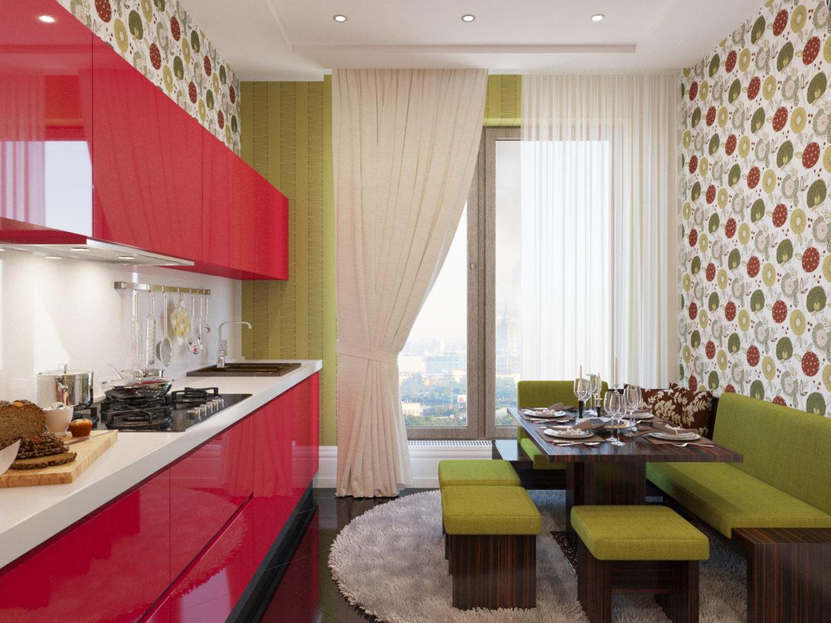 Бежевые шторы на кухне