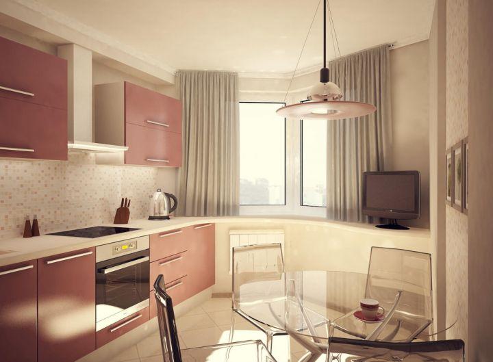 Короткие шторы на кухню в тон стен