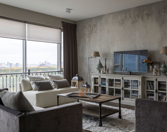 как шторы сочетаются с серыми стенами