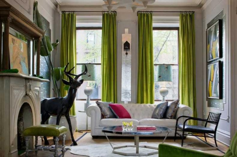 Зеленые шторы в интерьере: фото дизайнов гостиных, спален и кухонь
