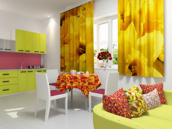 Дизайн кухни бордового цвета, сочетание с белым, желтым цветом