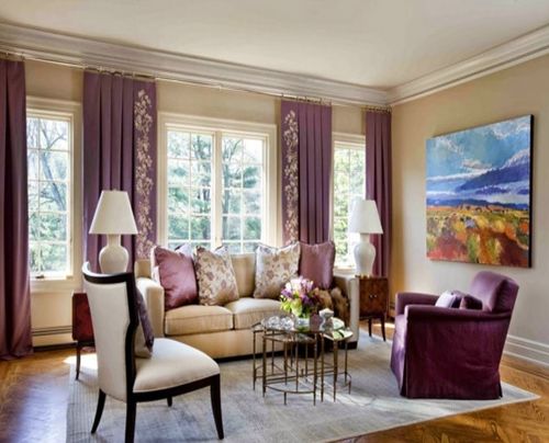 Бардовые шторы в дизайне