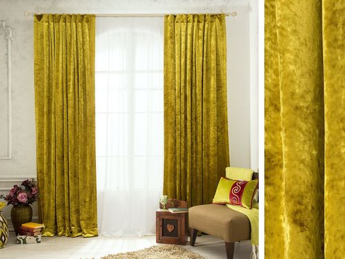 Шторы из бархата с рисунком в интерьере - фото