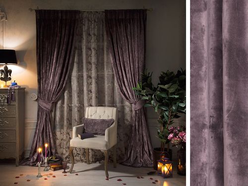 Шторы из бархата с рисунком в интерьере - фото